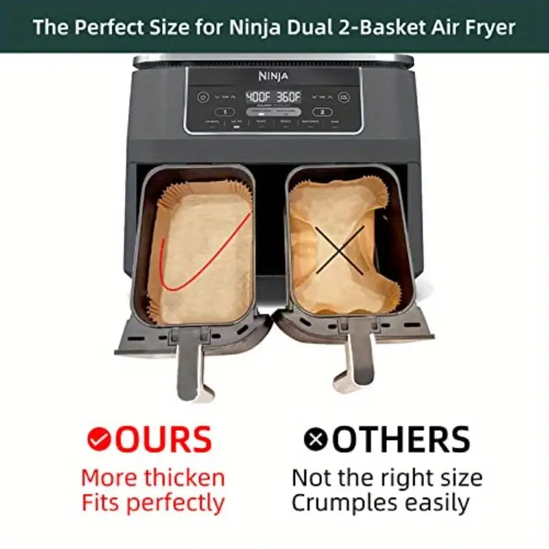 100pcs dual air fryer disposable paper liners non stick oil proof waterproof parchment paper for baking microwave oven use 8 6 5 5in rectangular design for easy air fryer accessories rectangular liners nonstick liners Product details 3