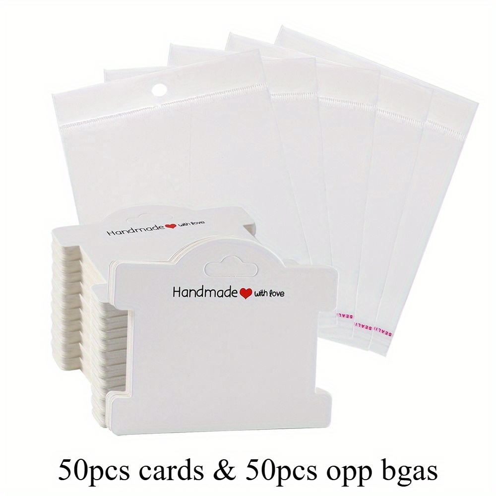 TEMU 100 Stück Schmuckverpackungsset, inklusive 50 Karten 50 , handgefertigte herzförmige Einzelhandels-Displaybeutel für Schmuck Armbandaufbewahrung