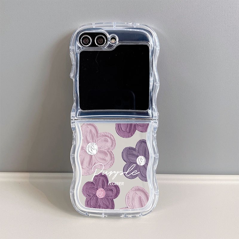 TEMU Phone Case - 6427 Gray Base Oil Painting Large Transparent Pattern Tpu Foldable Full-coverage Anti-fall Phone Case For Galaxy Z Flip 7/7se/7fe,