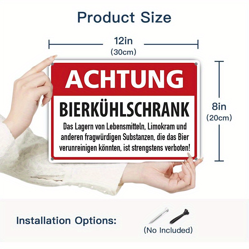 E-shop 2D Flach, [], 1 Stück, 2D Flach, Vintage Metallschild (20,32 cm x 30,48 cm), Bierkühlschrank Warnschild, Deutsches Lustiges Blechschild, Kein