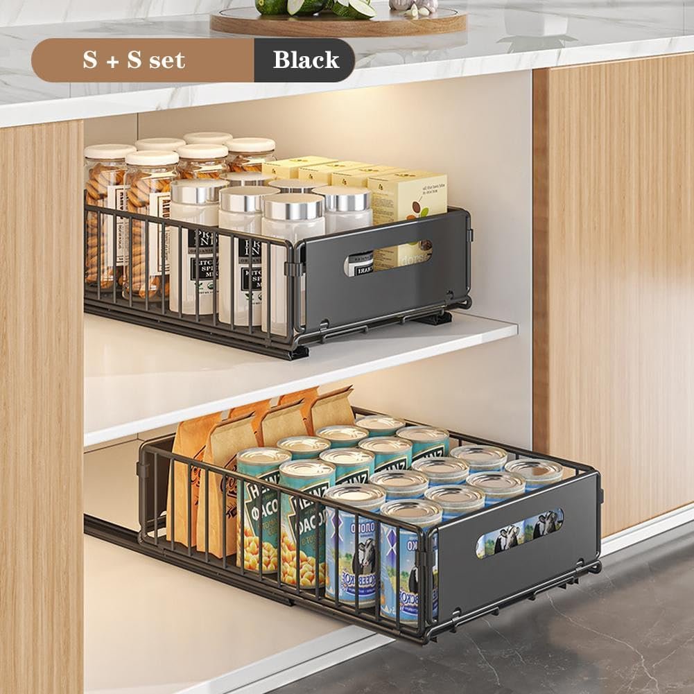 TEMU 2pcs Heavy Duty Carbon Steel Pull Out Cabinet Organizer, Slide Out Drawer For Kitchen Cabinets, No Drilling Foldable Pull Out Basket With