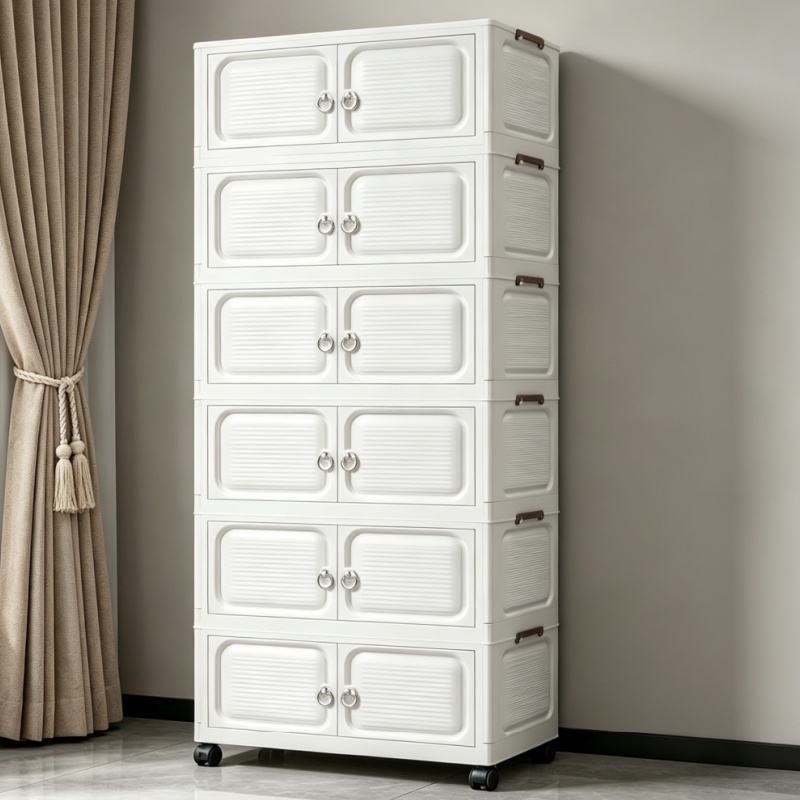 Image of 6-tier Foldable Storage Bins With Wheels And Magnetic Closure, Large Capacity Lidded Plastic Chest, Stackable Storage Boxes For Bedroom, Dressing Room, Clothing Store, Laundry Room, Walk-in Closet