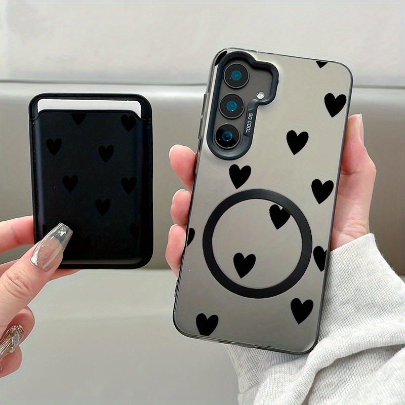 TEMU Phone Case: 2pcs Set New Creative Heart Pattern Magnetic Phone Case & Fashionable Luxury Artificial Leather Magnetic Property Multi-functional