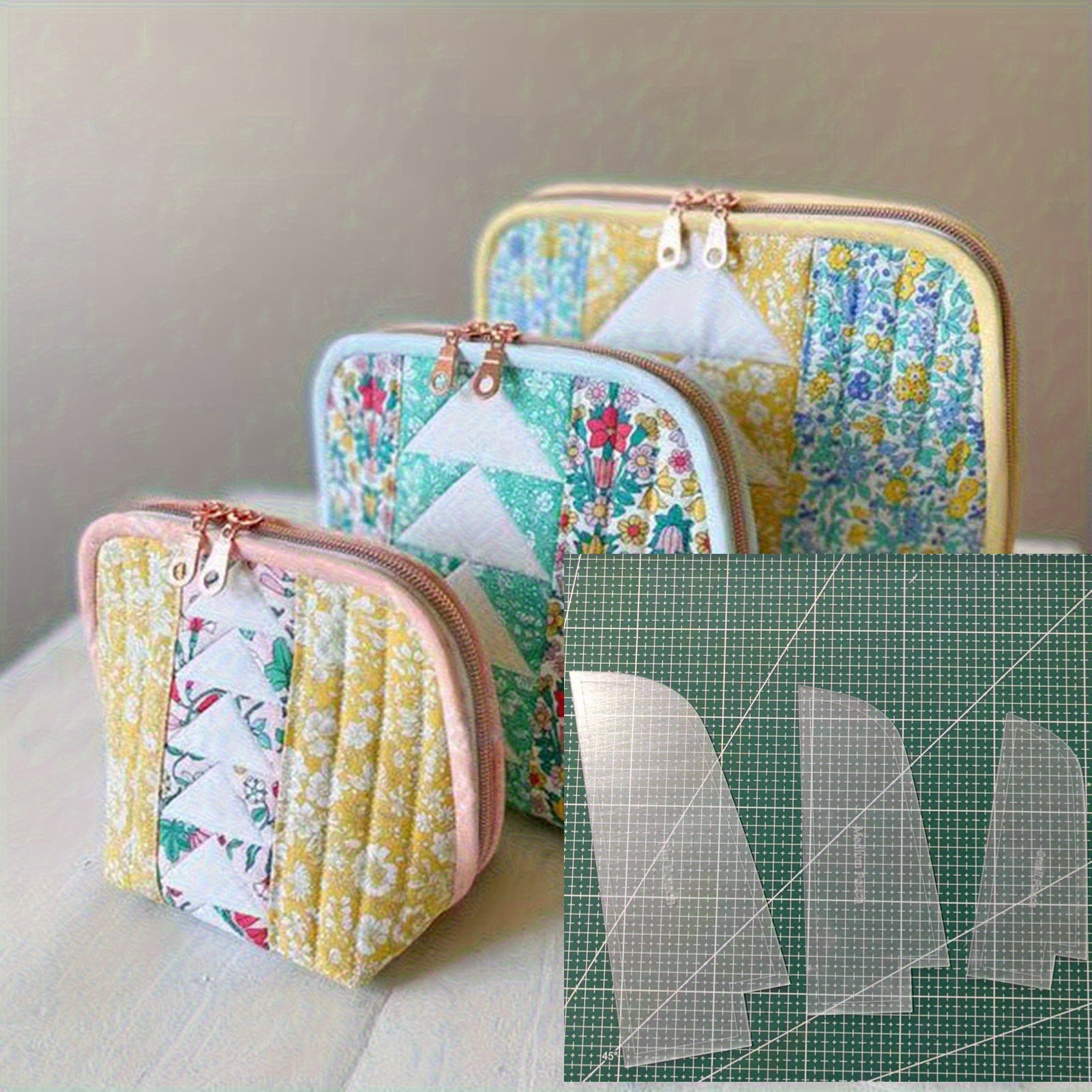 TEMU 3pcs Acrylic Wallet Template Coin Bag Stencil Set, Transparent Sewing Templates For Diy Crafts And Patches Grid Pattern Ruler Durable Plastic Sewing Accessories