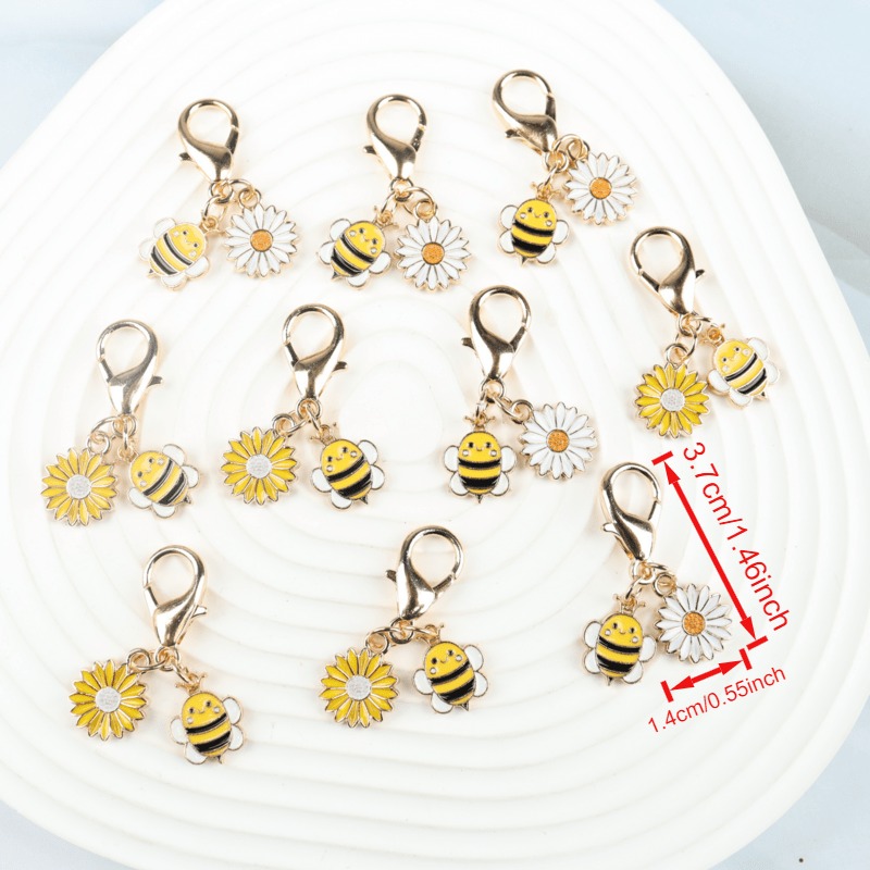 E-shop Geschenk für Sie/Ihn 10-teiliges Set Fantasie-Gänseblümchen-Bienen-Blumen-Schlüsselanhänger, Bienen-Anhänger inspirierendes Geschenk, geeignet
