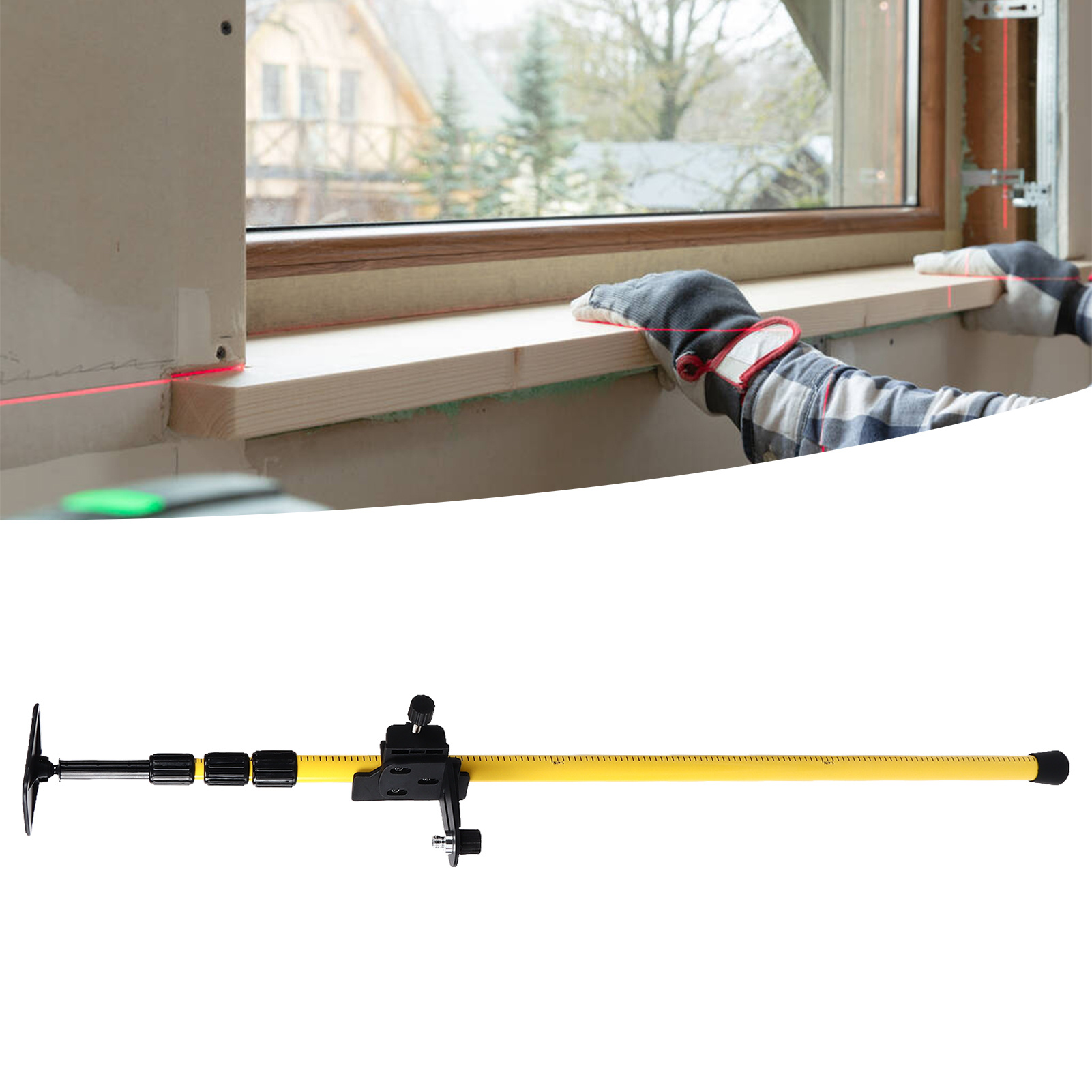 TEMU 1pc Keenso Adjustable Telescoping Leveling Pole With Mounting Bracket, Aluminum Alloy Construction, Includes Storage Bag Line Measurement And
