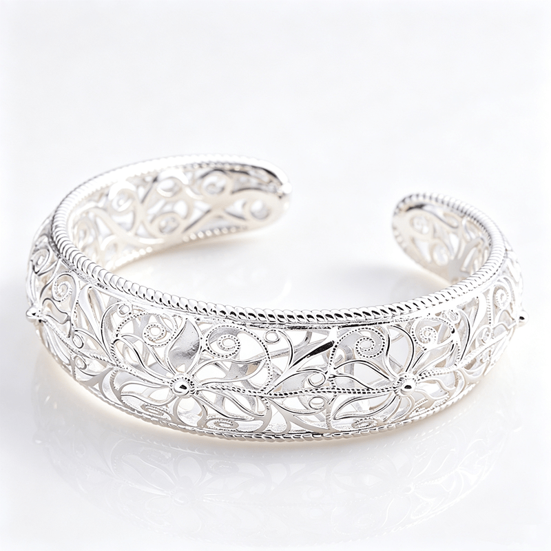 TEMU Hollow Floral Wide Bangle Women's Elegant Open Adjustable Bracelet Retro Ladies Wristband Jewelry Gift For Mom And Best Friend Holiday Present