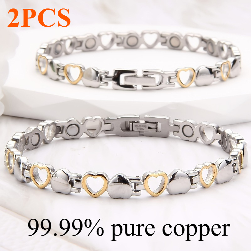 TEMU Lot de 2 bracelets magnétiques en cuivre de cœur - 99,99 % cuivre pur, style bohème rétro, parfaits pour un usage et les occasions spéciales,