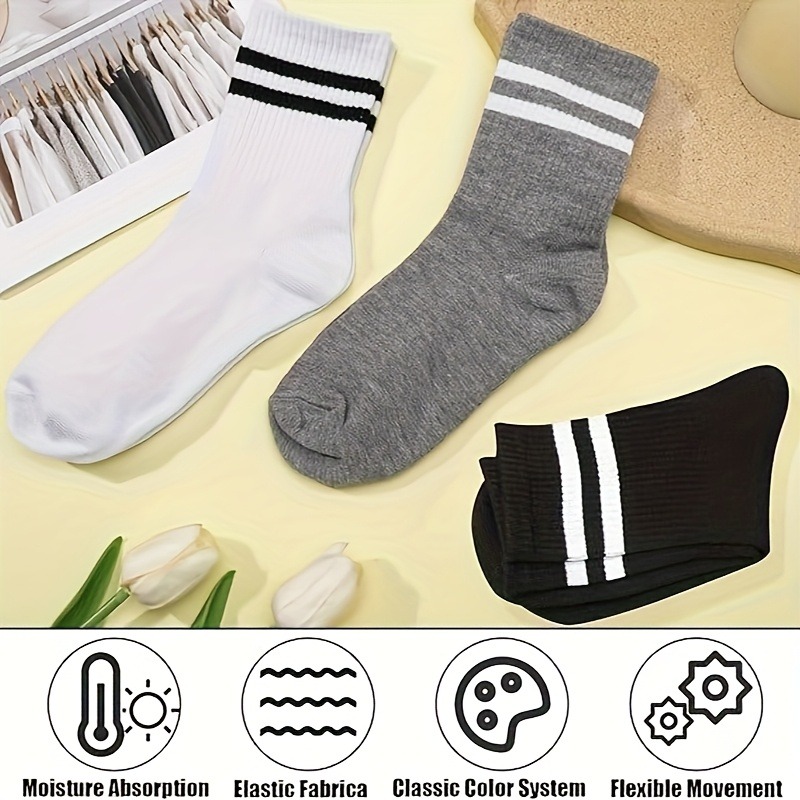 5 Pairs Women's Mid-Calf Socks, Breathable Athletic Socks