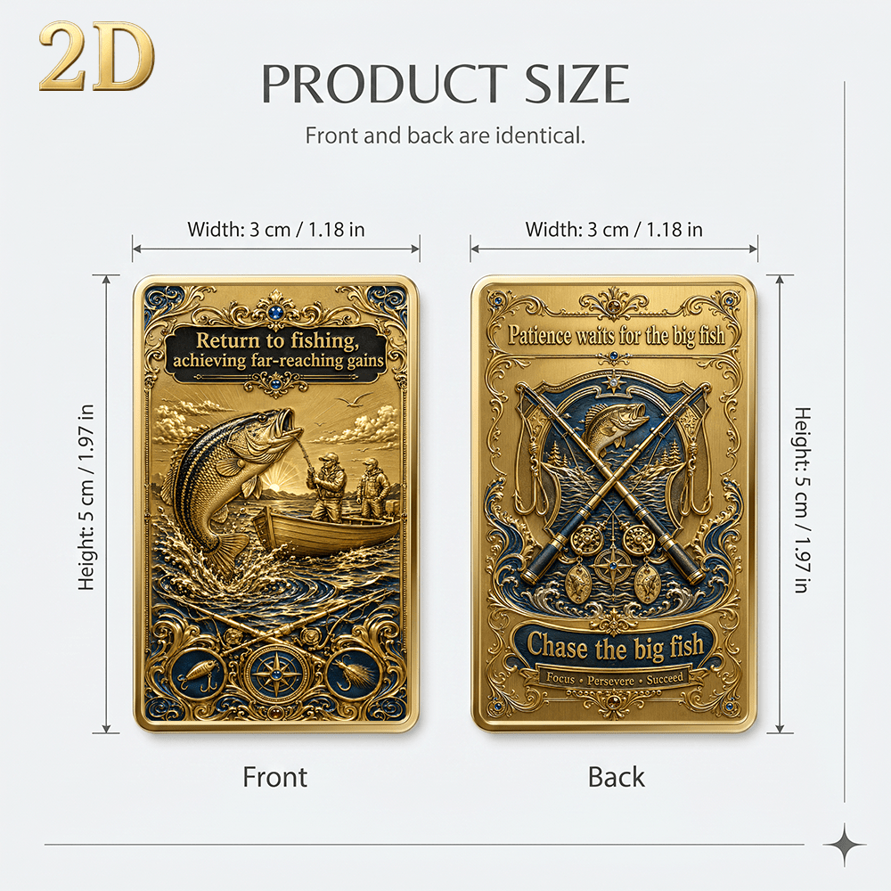 TEMU 1pc, 2d Flat, Golden Rectangular With Rounded Corners Fishing-themed Commemorative Plate, Front Side Relief Of Leaping Water, 2 On A Fishing