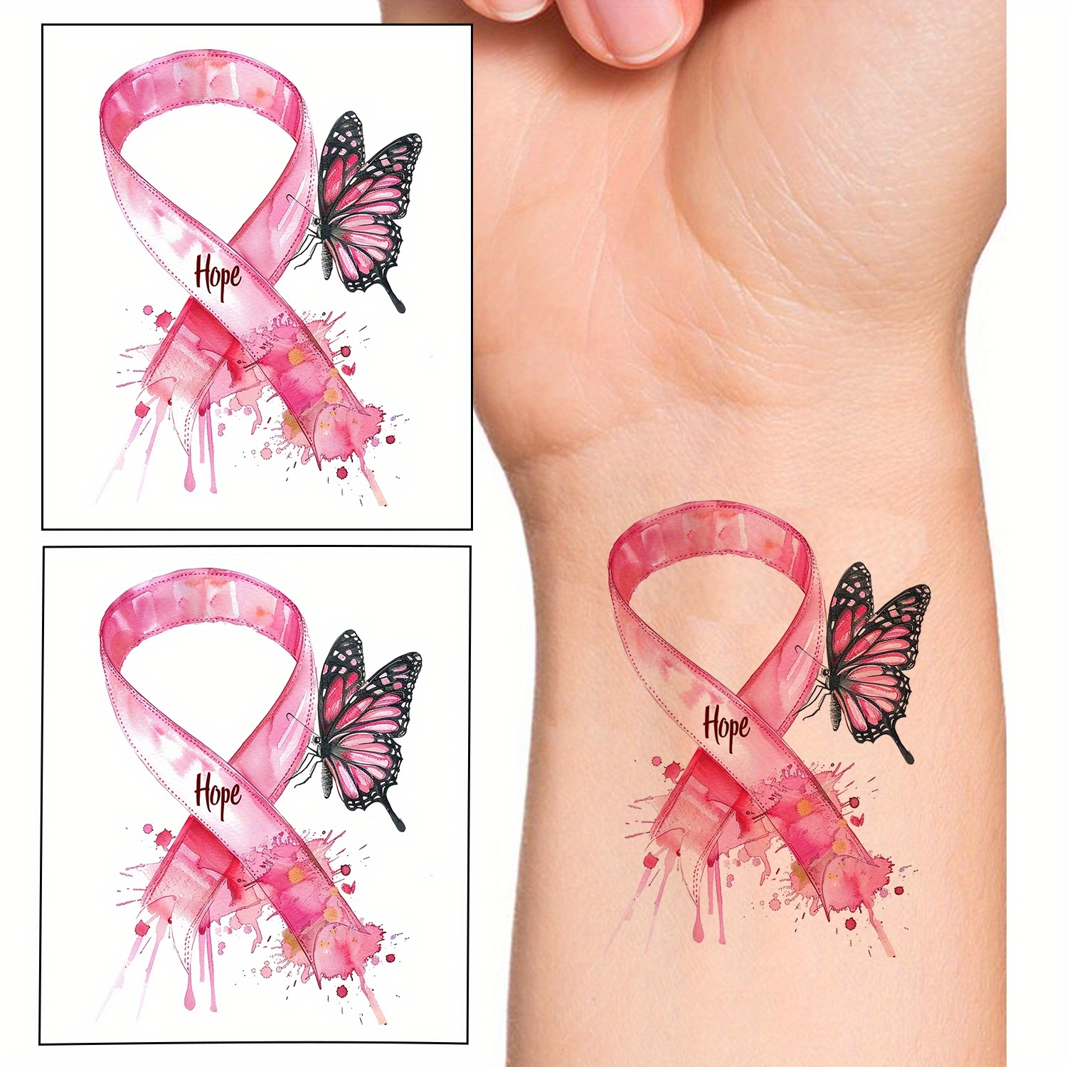 2 Sheets * * Ribbon Breast Temporary Tattoos Tattoo Body Art Stickers for  Party Decor \u0026 Favors * Tattoos Neck Arm Chest for Women Men Adults, image size:1500x1500