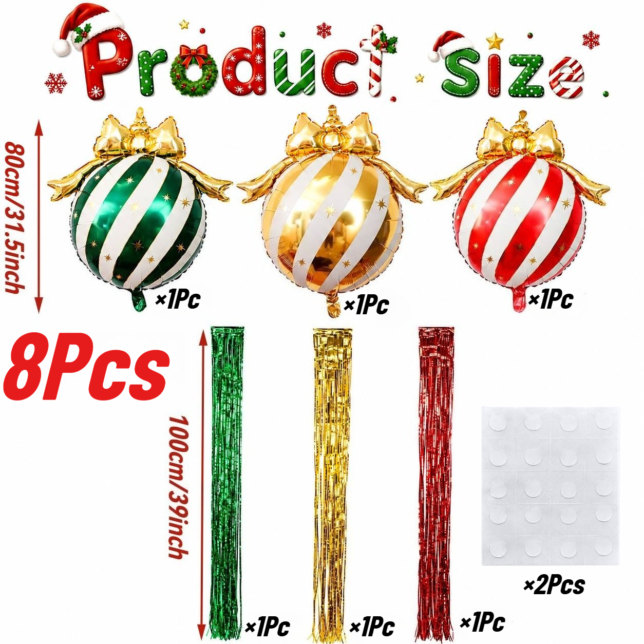 TEMU Juego de 8 piezas - navideño con de pulgadas y juego de cinta con borlas de 39 pulgadas, decoraciones de cinta con puntos adhesivos, para