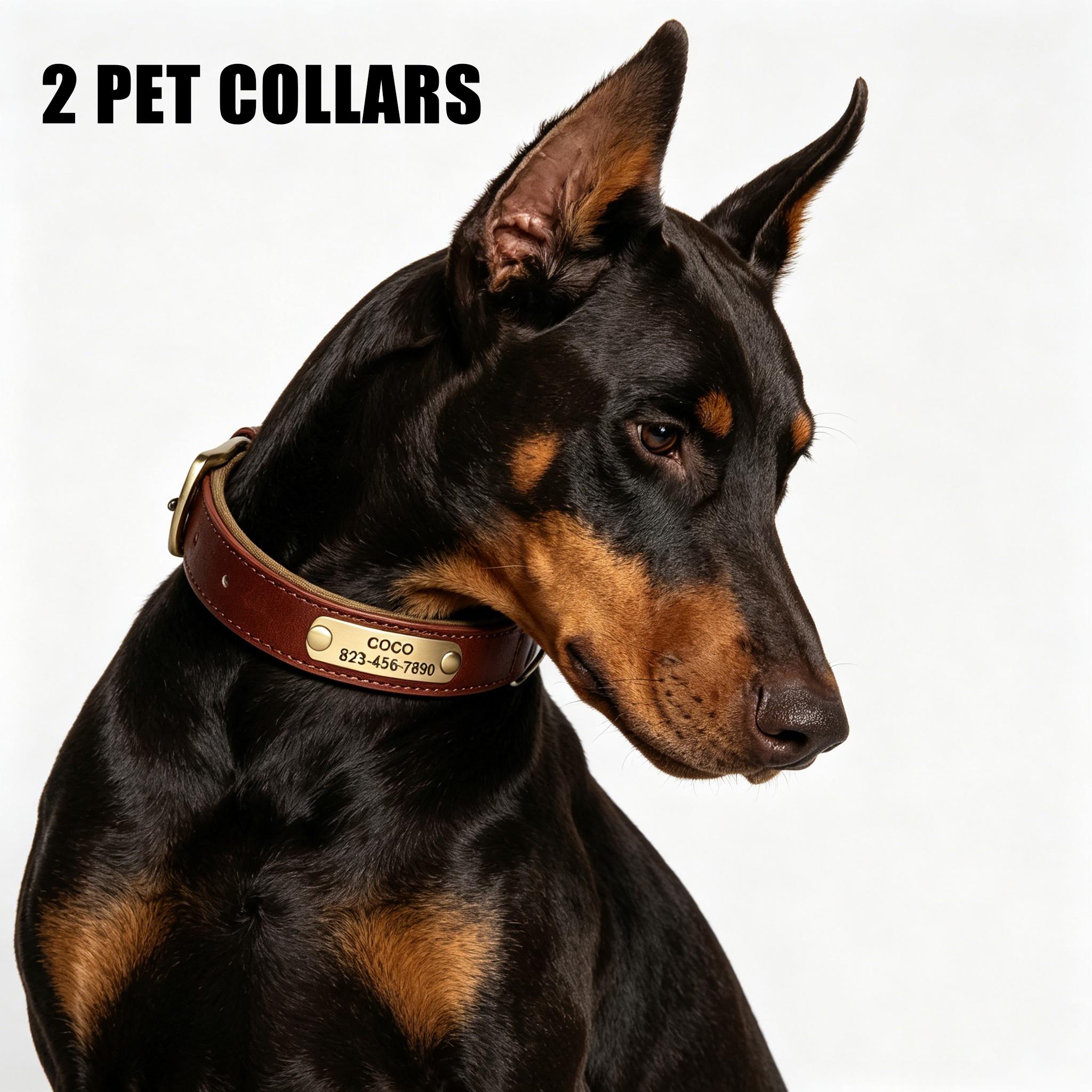 TEMU 2pcs Vintage Faux Leather Material Engravable For Cats And Dogs Comfortable Personalized Dog Collar