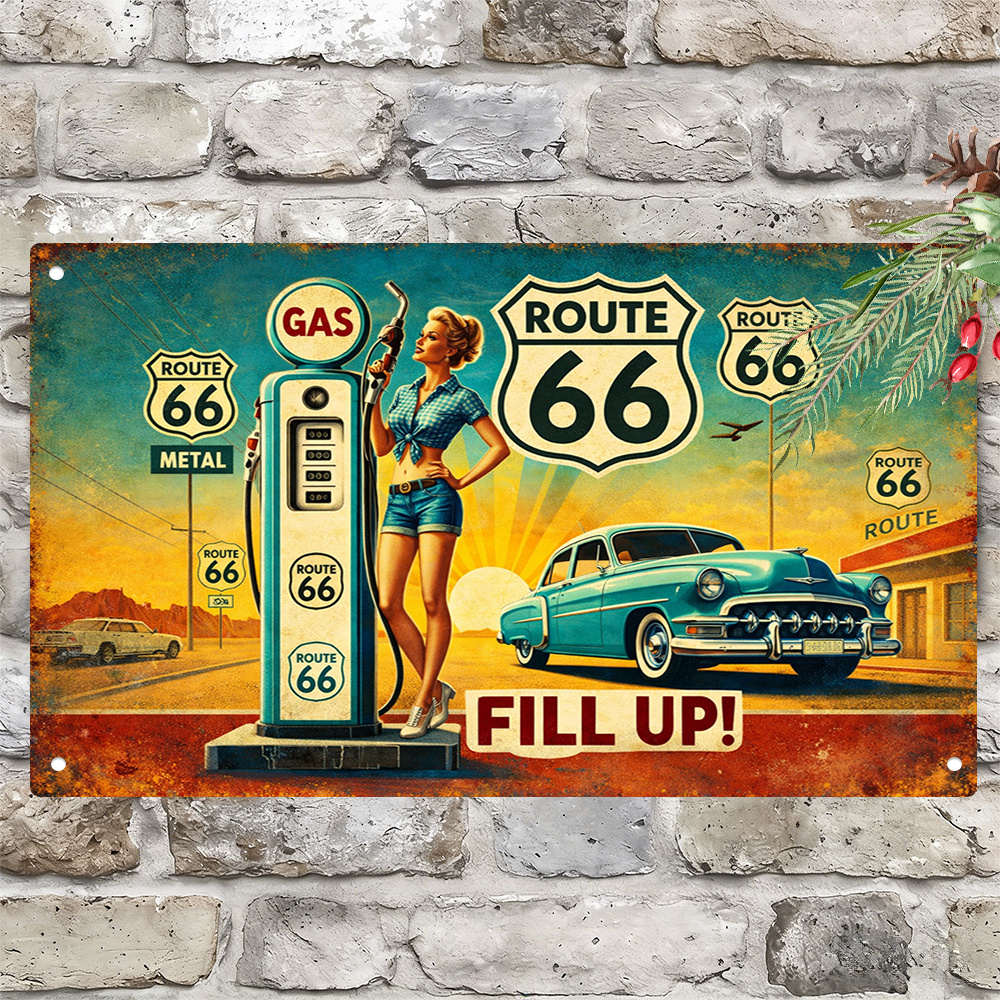 TEMU 2d Flat, 1pc Gas Pump Pinup Metal Wall Art - Retro Vintage Suitable For Garage & Home Decor, Iron Gas Station Sign For Cave, Mid- Americana
