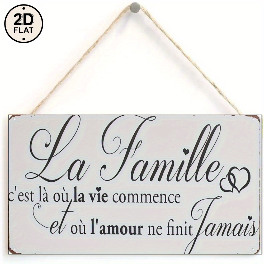 TEMU Plaque murale plate 2D en bois rustique avec française - Panneau vintage avec française adapté à la décoration de salon, salle à manger, panneau