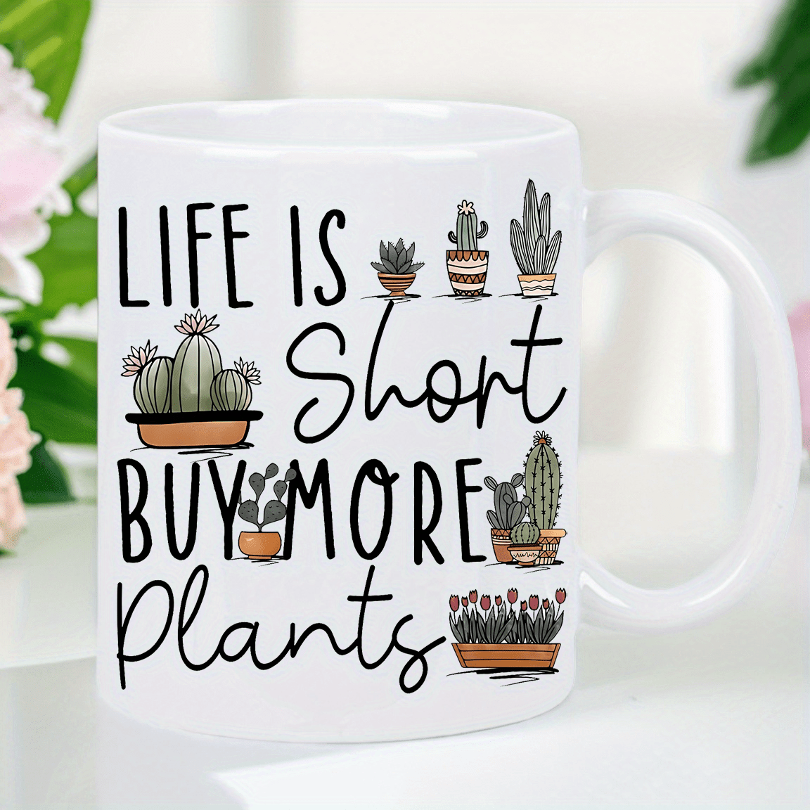 1pc 11oz ceramic coffee   is short   plants design insulated reusable hand wash only ideal gift for birthdays holidays christmas new year valentines   mug with cactus plant illustrations reusable mug   quote mug glossy   mug coffee mug details 1