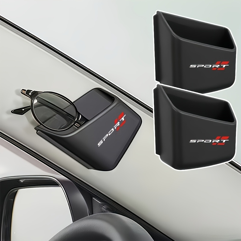 TEMU 2-pack Fashionable Eyeglasses And Phone Car Organizer: Non-slip Double-layer Design, Red Square Sports Pattern, Durable Abs Resin Material, ,