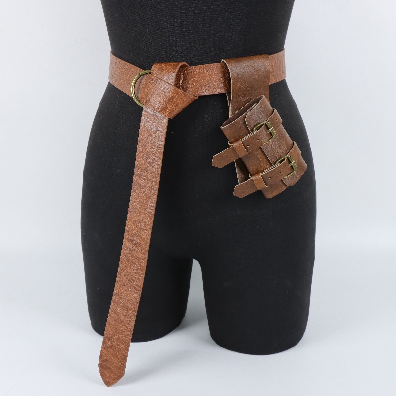 TEMU 2pcs Medieval Ranger Style Retro Distressed Pu Belt Set, Double Buckle Fixed Sword Scabbard Holder, Waist Accessory Set, Medieval Market Party