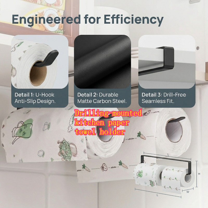TEMU 1-pack Random Wall-mounted Paper Towel Holder, Modern Dual-use Towel & Tissue Rack, No-drill Installation, Fits Kitchen, Living Room & Bathroom,