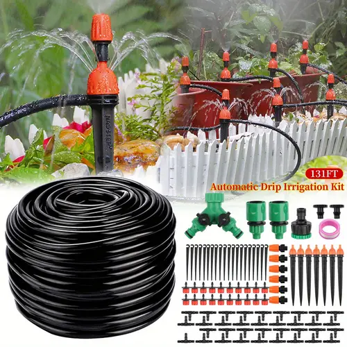 Automatic Garden Irrigation System, 40M/130ft Drip Hose Kit with Adjustable Drippers & Spray Nozzles - Effortless Watering Control for Plants, Flowers, and Lawns