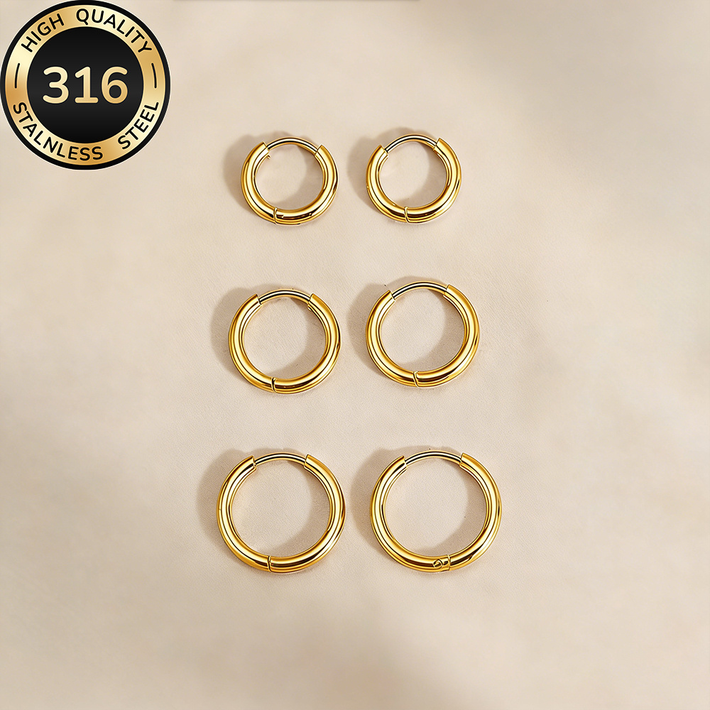 E-shop 3 Paar. Goldene Edelstahl-Ohrschmuck für Damen, Hypoallergenes, lichtbeständiges Ohrset, Elegante Alltags-Party-Schmuck, Exquisites Geschenk