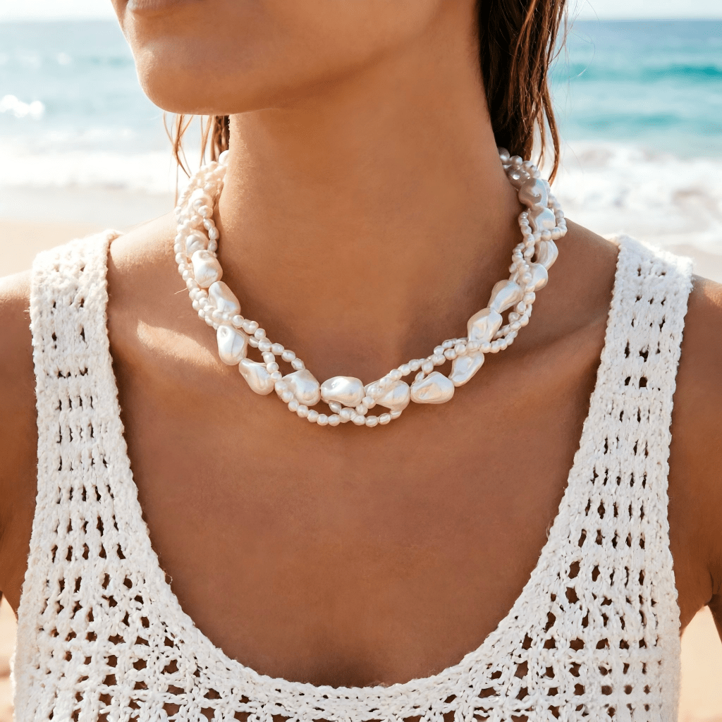 TEMU 1 pz Collana da donna boh矇mien, elegante e , versatile, irregolare, barocca, con perle artificiali intrecciate e avvolte, adatta per riunioni e