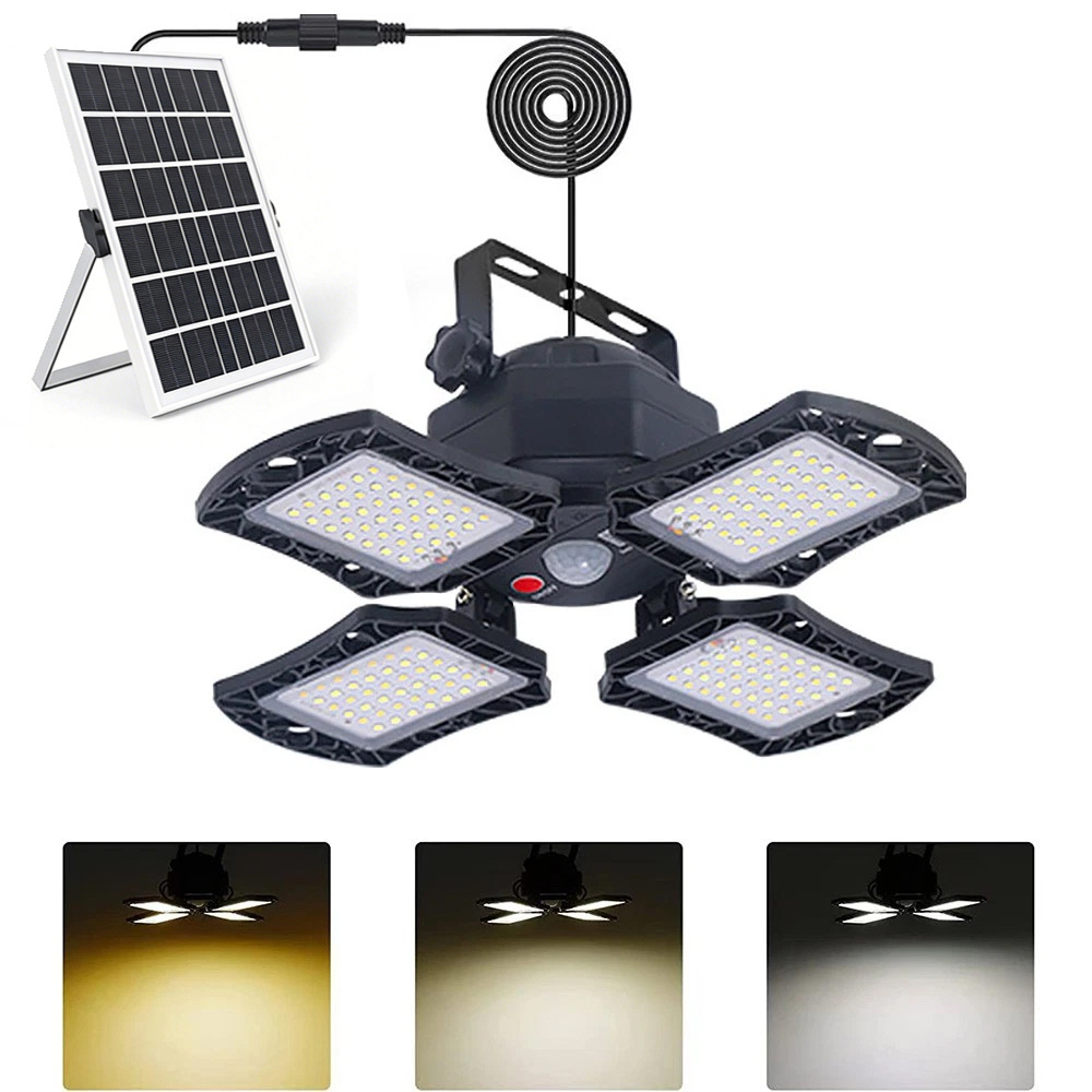TEMU Solar Shed Pendant Light Indoor Outdoor, 168led Motion Sensor Solar Hanging Light Daytime Working, Ip54 Split Solar Panel With Remote & 4 ,