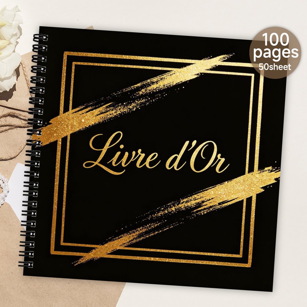 TEMU 1pc 'or à spirale, page vierge, couverture noire à paillettes dorées, ' pour invités, cadeau significatif et album souvenir pour et