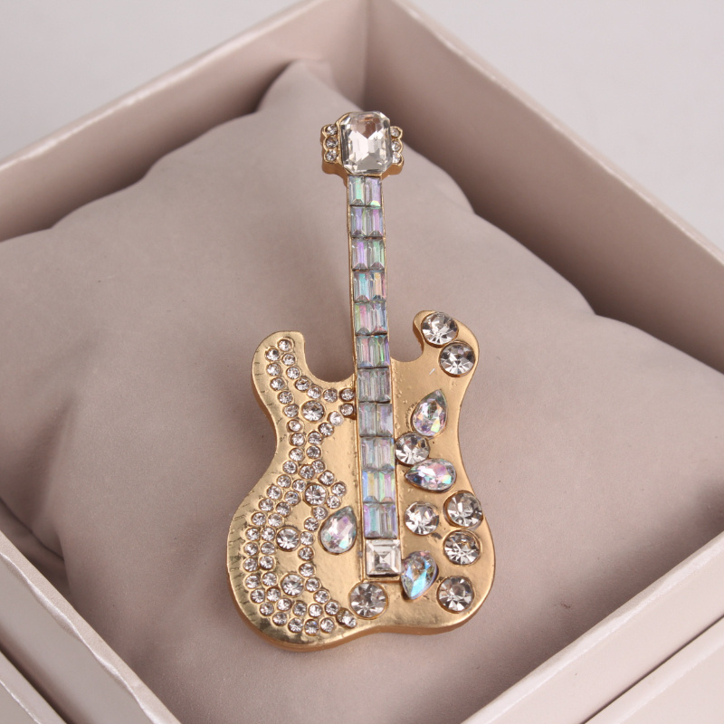 Guitar-Shaped Rhinestone Brooch, Music-Inspired Accessory