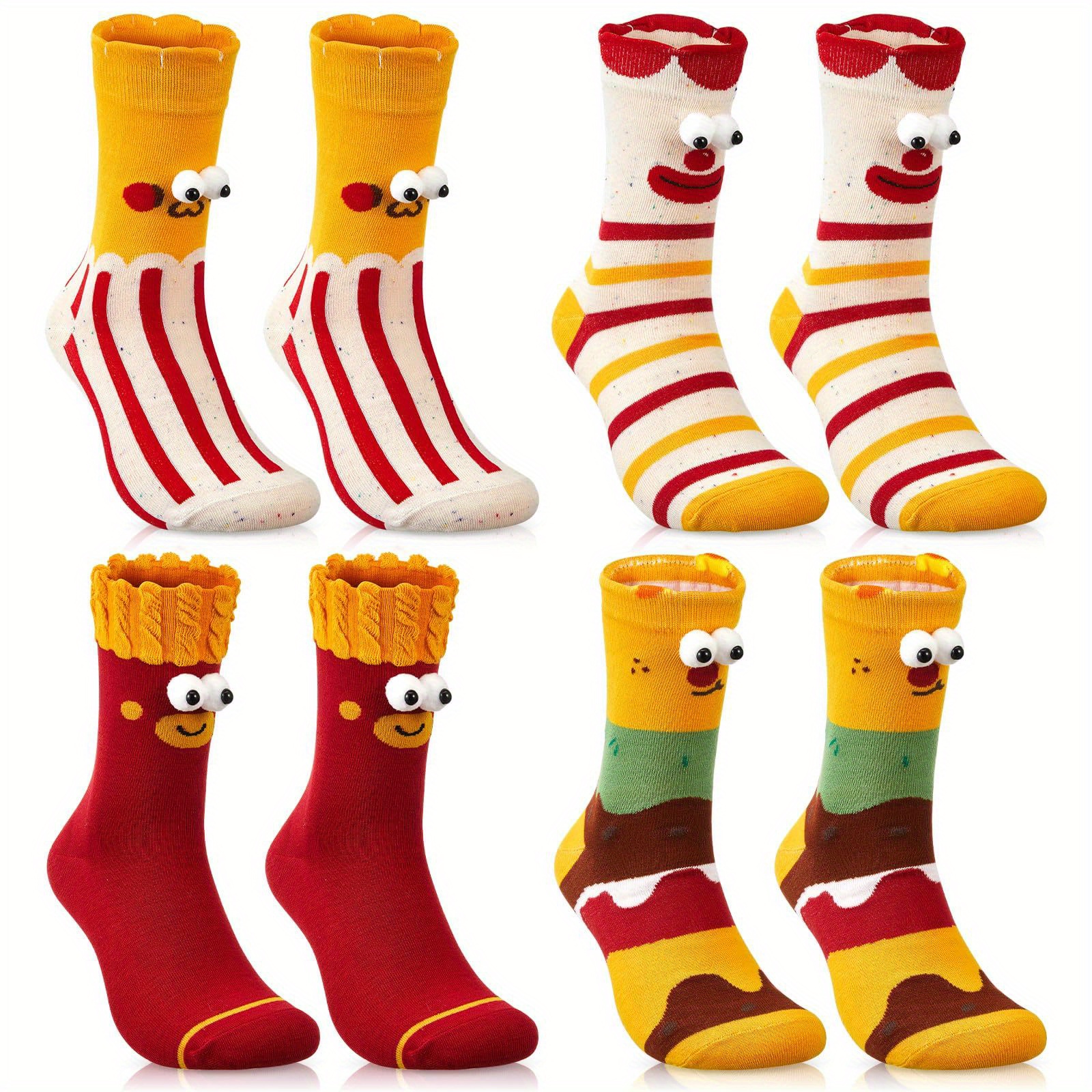 TEMU 4-pack Cartoon Cute Food 3d Socks, Magnetic Hand-in-hand Couple/best Friend Family Matching