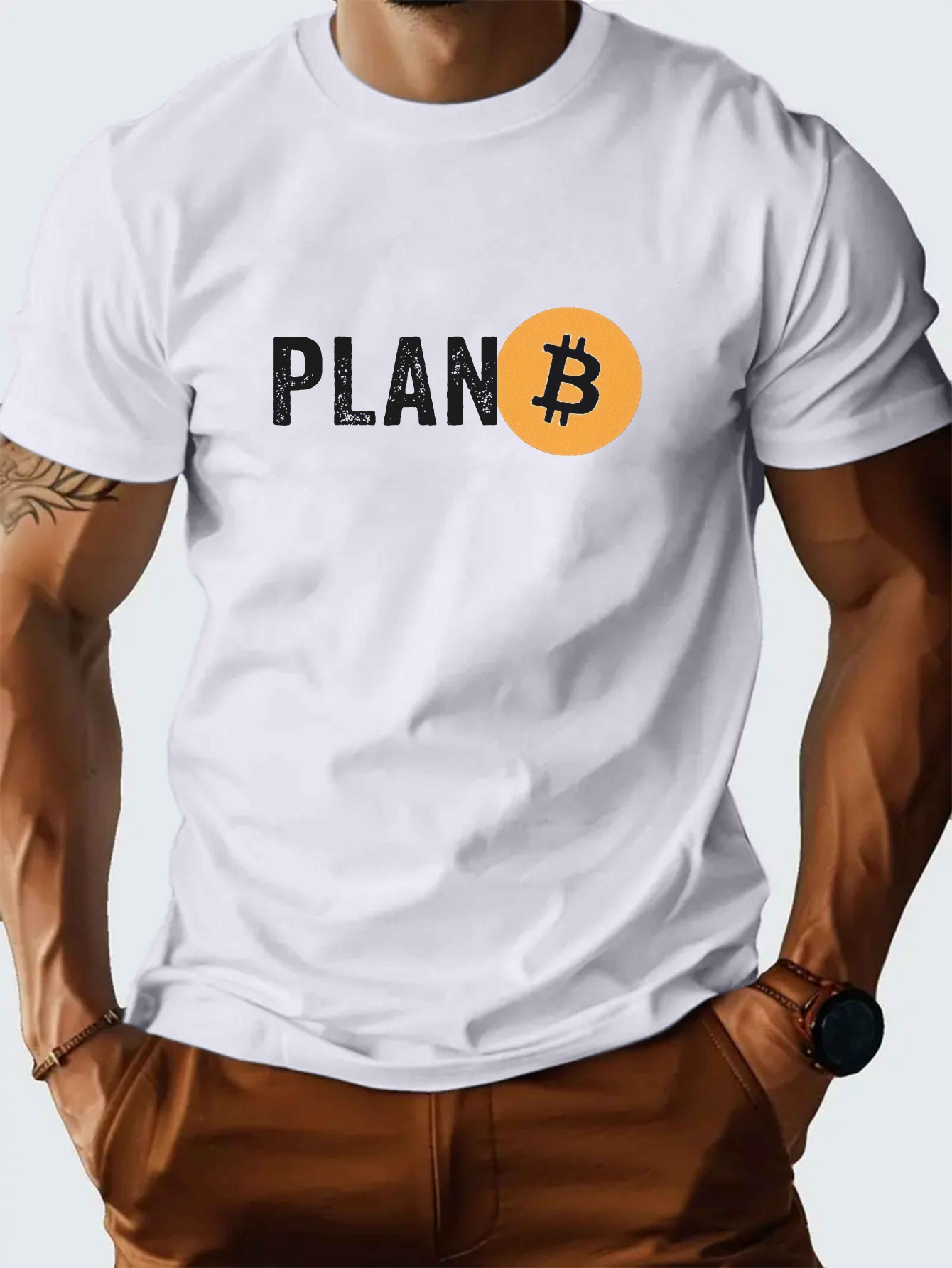 플랜 b 비트코인 프린트가 들어간 남성 캐주얼 크루넥 티셔츠 1장 반팔 니트 폴리에스테르 중간 신축성 여름 - Temu Republic  of Korea