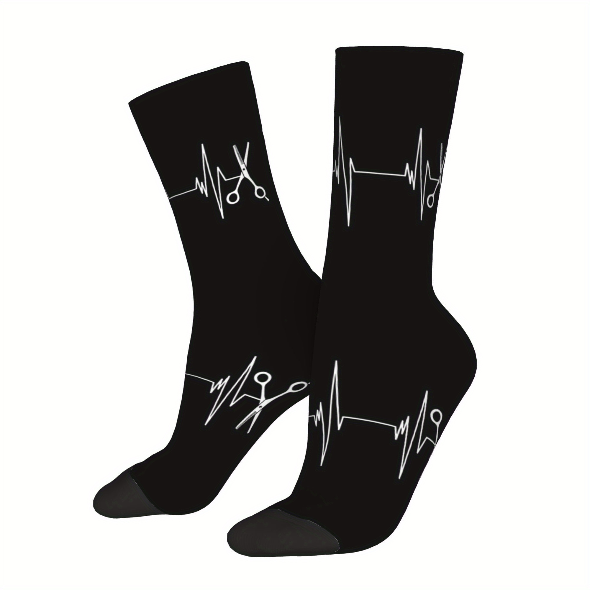 Hairdresser Hairstylist Barber Heartbeat Sock Printed for Man Polyester
