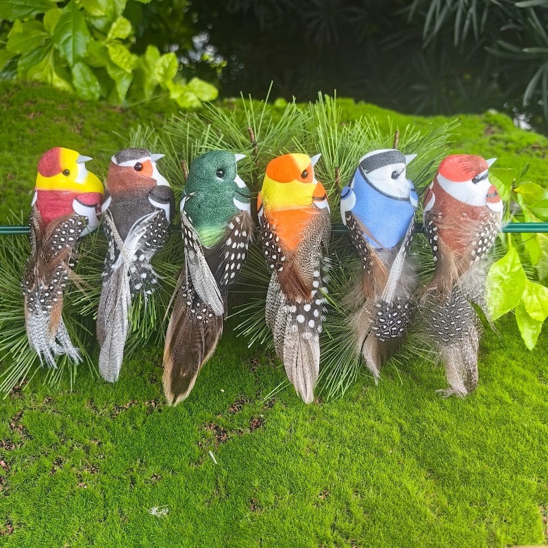 TEMU 6-pack Realistic Colored Sparrow Decorative Birds With Clips, Feathered Little Birds 12cm, Christmas Tree Ornaments, Wreath Branches Home Decor,