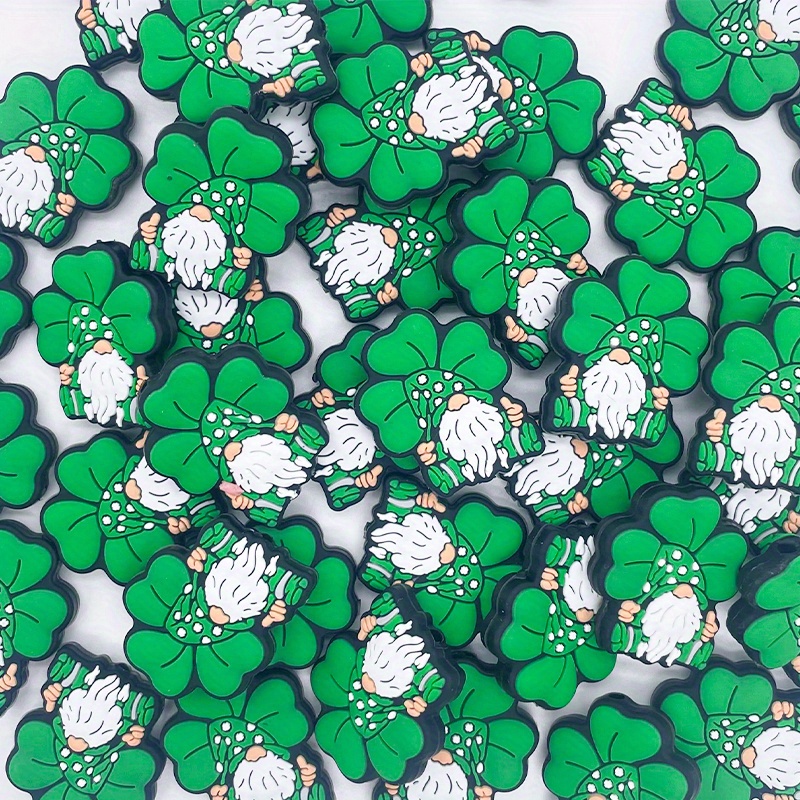 

5pcs 's Day Silicone Shamrock Dwarf Beads - Non-fading Rubber Spacer Beads For Diy Lanyard, Keychain, Wristlets & Ornament Crafting Accessories