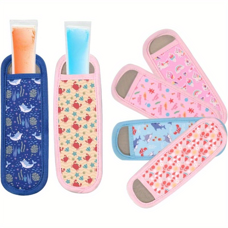 6-Pack Reusable Popsicle Sleeves, No Drip Neoprene Ice Pop Holders - Washable Freeze Pops Sleeve Bags, Anti-Freezing Treat Holder with Cute Design, (patterns Random)