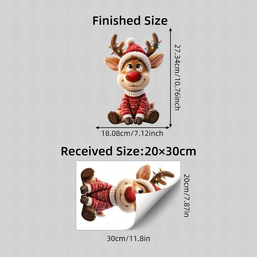 TEMU 1pc Cute Smiling Santa Hat Red- Reindeer Static Cling Window Cling, Double-sided , No Glue No Residue, Christmas Decal Suitable For Bedroom,