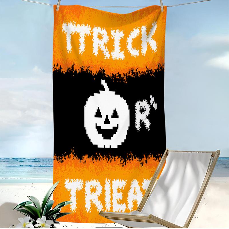 1pc halloween beach towel with pumpkin design large size   absorbent and quick drying suitable for travel camping and summer vacations beach blanket