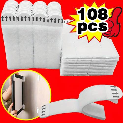 108pcs no drill picture hanging strips dual sided removable wall hooks waterproof mounting tabs with labels for frames artwork photos christmas decor