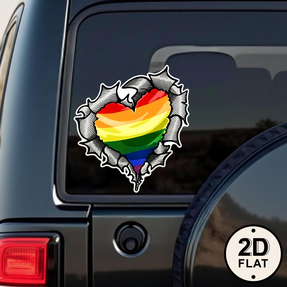 Car Stickers And Decals, Car Window Decals Vinyl, Rainbow Heart With Torn Effect Design, , Funny Bumper Stickers(1pc)