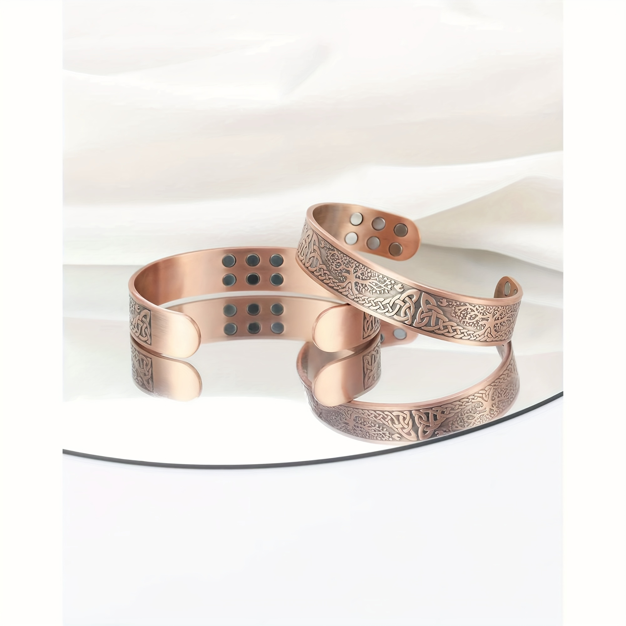 TEMU Set Of 2 Adjustable Magnetic Copper Bracelets For Men And Women, Featuring A Design, Perfect As A Valentine's Day Gift