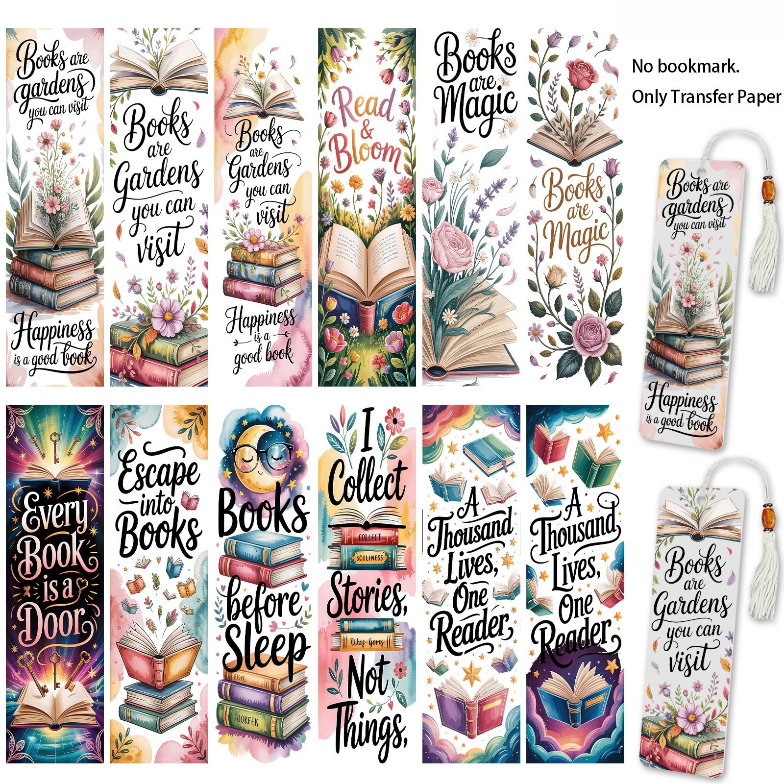TEMU 12pcs "book Quotes" Themed Uv Dtf Transfer - Suitable For Bookmarks, Stationery, And Reading Accessories, Usable As Decorative For Phone Cases,