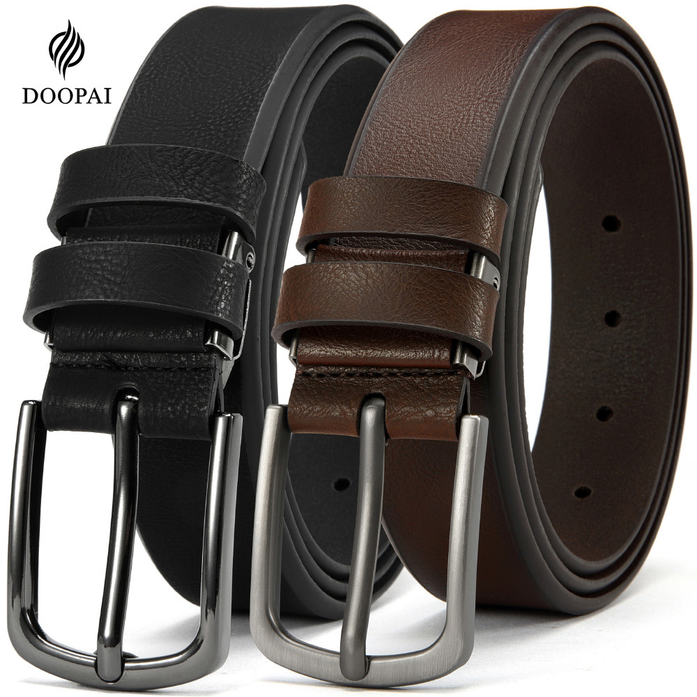 

2pcs Doopai Men's Genuine Leather Belts - Classic Square , Adjustable 1.25" Width For , Ideal For Jeans & Dress Pants, Includes Elegant Gift Box -