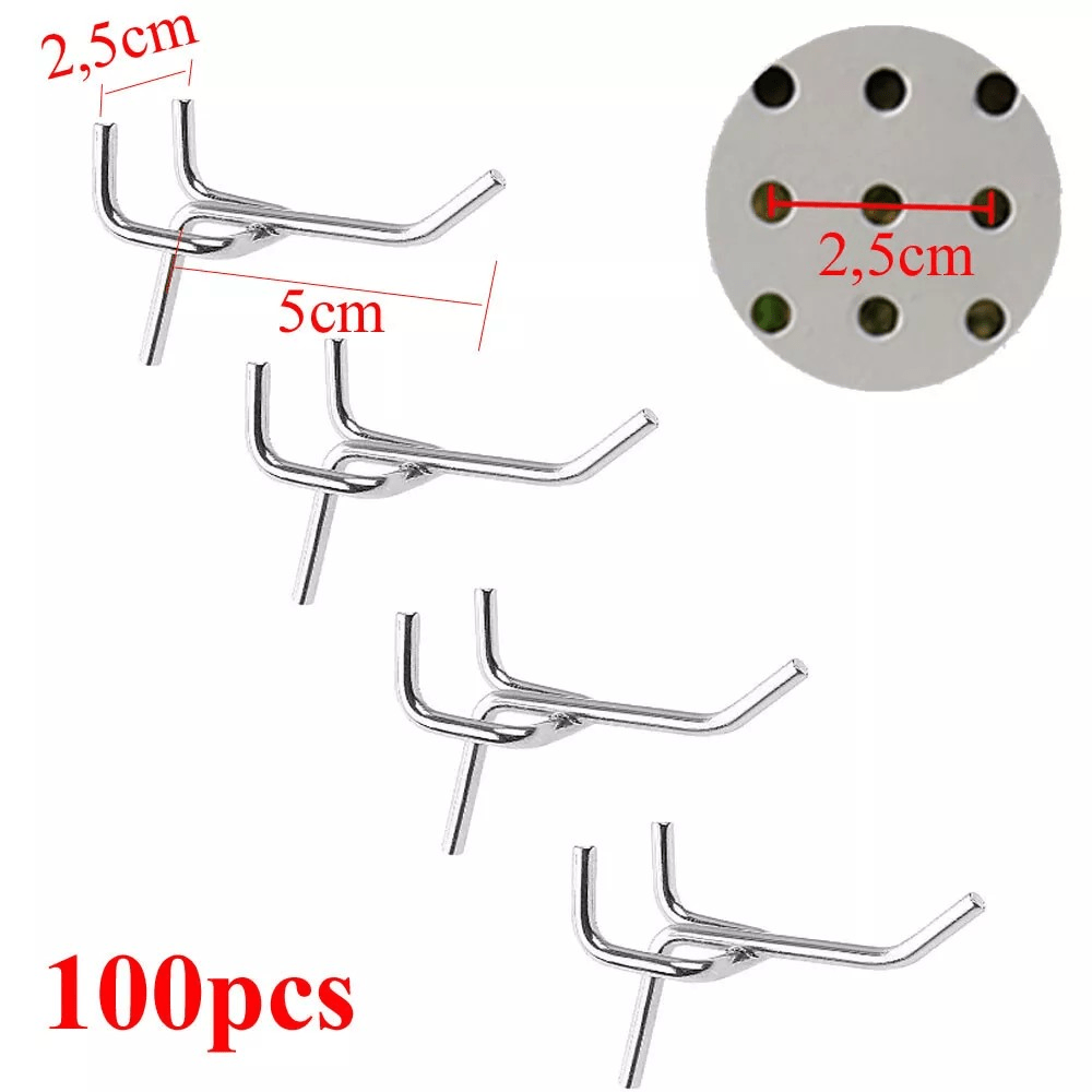 100pcs Pegboard Hooks, 5cm Length Small Hanging Hooks For Perforated Pegboards, Wall Mount Peg Board Organizer Hooks, Hardware Accessory For Garage, Craft Room And Merchandise Display Storage