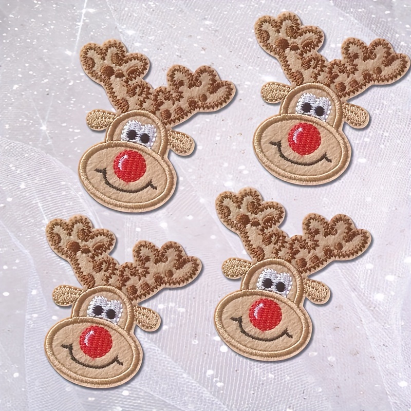 TEMU 4pcs Christmas Reindeer Embroidery Patches, Iron-on/sew-on Decorative Appliques For Clothing, Hats And Bags