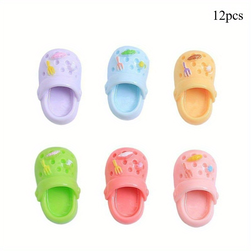 Image of 12pcs Colorful Summer Slippers Pendant - Colorful Resin Flip Flops Decoration, Suitable For Hair Clips, Water Bottles, And Phone Cases, Chain Decorations, Pendants