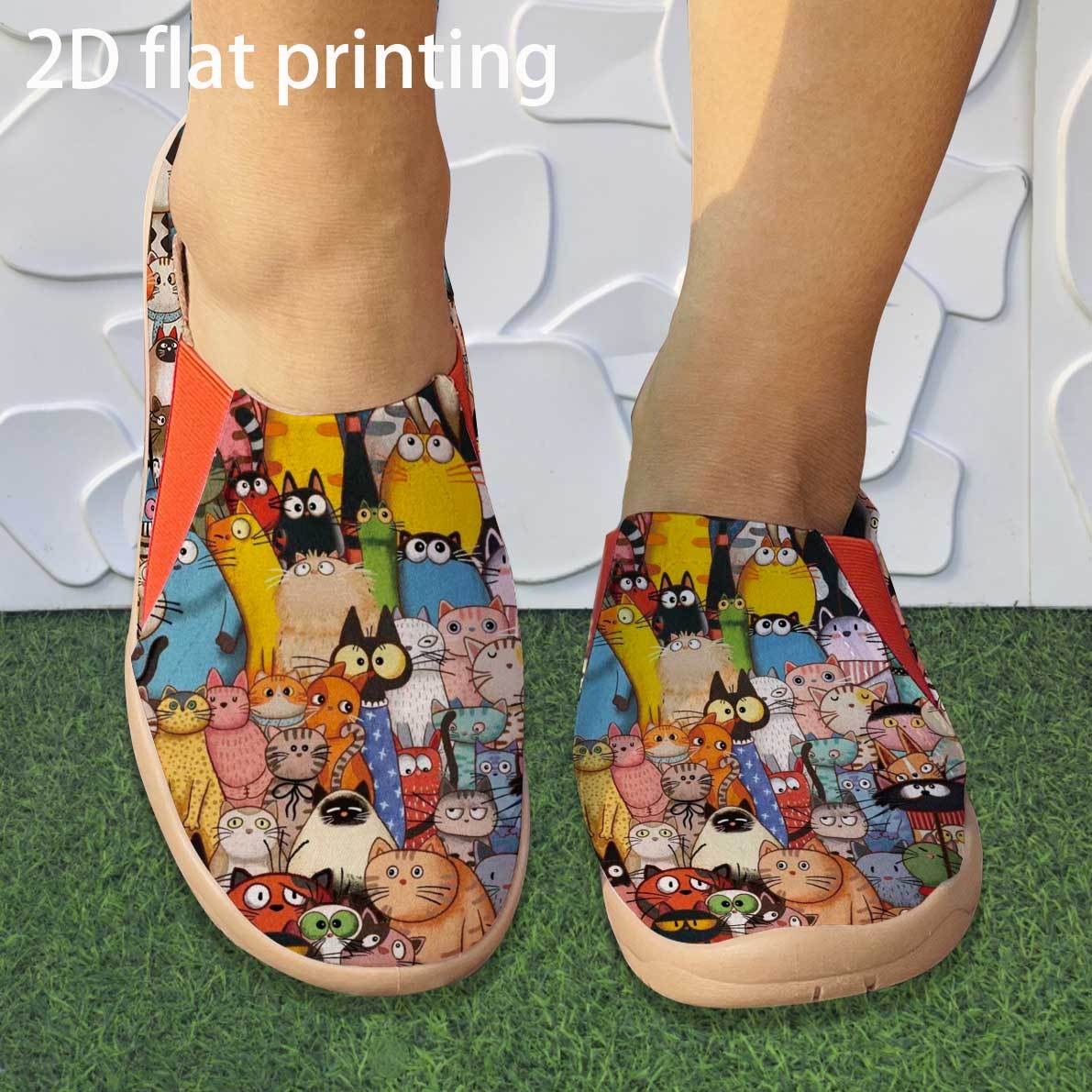 TEMU Women's New Comfortable Fashion Versatile Slip-on Casual Shoes Multicolor Cute Cat Group Print Soft Fun Lightweight Comfortable Walking