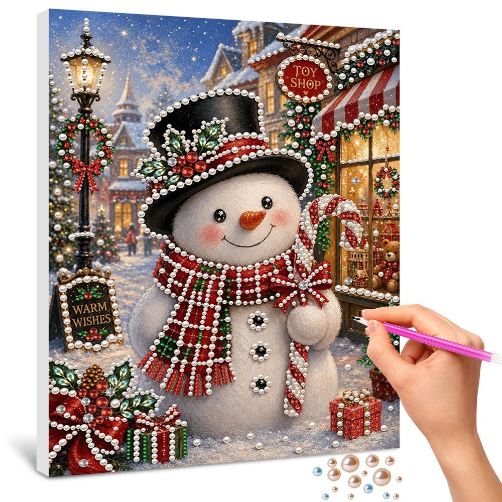 TEMU Pearl Art Kit, Warm Snowman And Christmas Toy Shop Theme, Craft, Festive Winter, Style Wall Decor Gift (unframed)