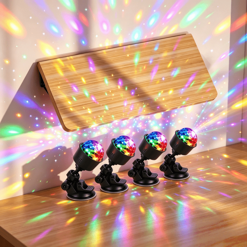 TEMU 4pcs Rgb Smart Dynamic Stroboscopic Magic Ball Projector – Plug-and- Desk Lamp, Angle-adjustable Suction-cup-mounted Ambient Strobe Light,
