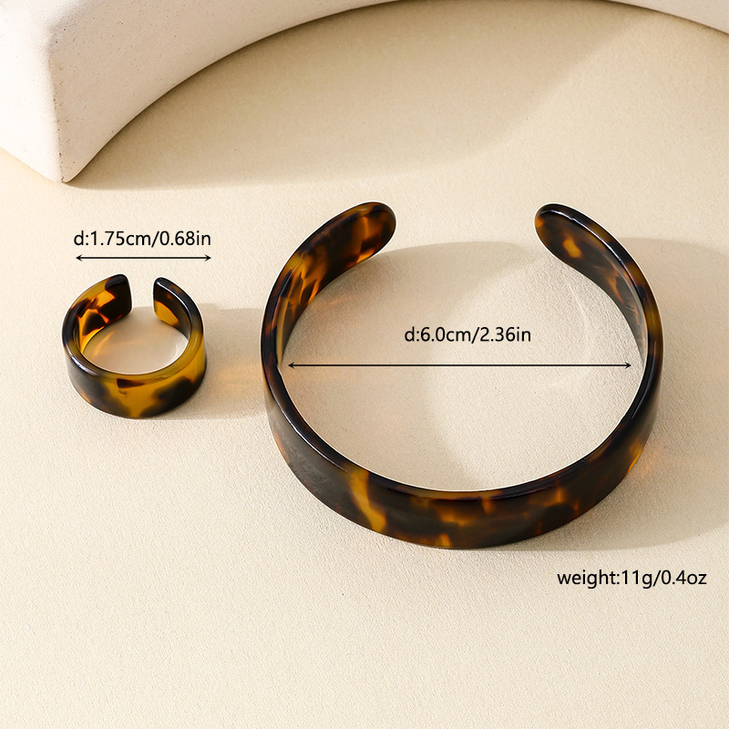 Acrylic Tortoiseshell Cuff Bracelet and Ring Set for Daily and Party