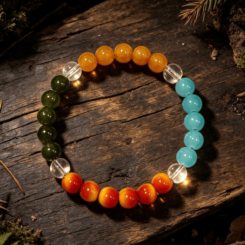 Colorful Multi-Color Spliced Round Bead Stretch Bracelet